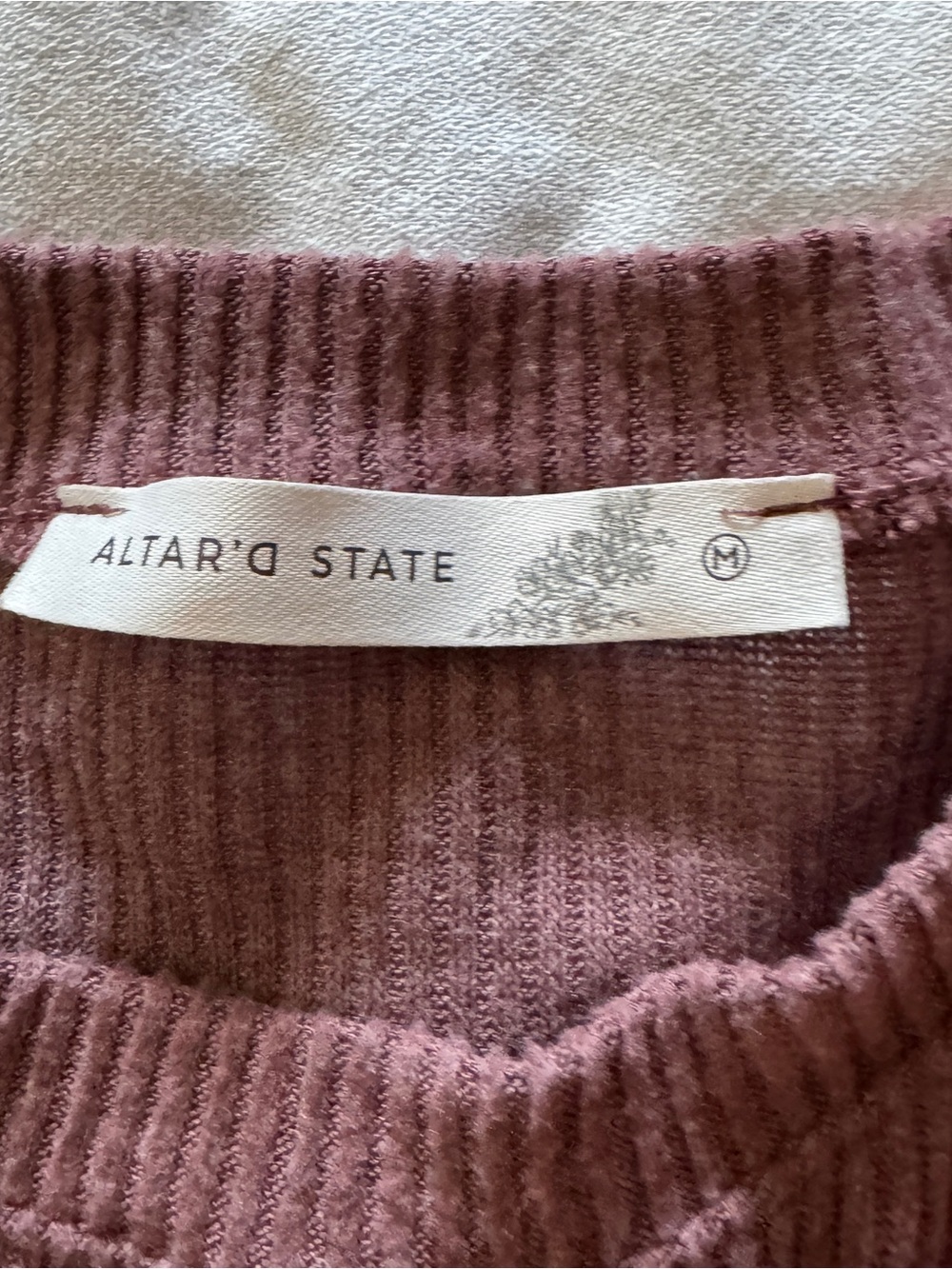 Altar'd State Mauve Ribbed Ruffle Peplum Top - Picture 3 of 7